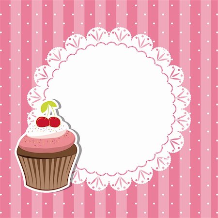 Cherry cupcake invitation card on seamless pattern background Photographie de stock - Aubaine LD & Abonnement, Code: 400-06081218