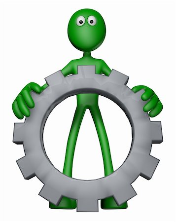 green guy with gear wheel - 3d illustration Stock Photo - Budget Royalty-Free & Subscription, Code: 400-06081238