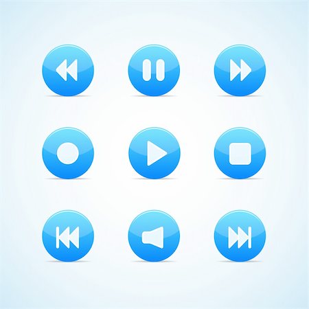 pause button - Set of round blue media player buttons. Vector illustration Foto de stock - Super Valor sin royalties y Suscripción, Código: 400-06081246