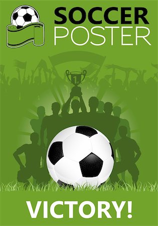 Soccer Poster with Winning Team with the Cup in his hands, vector illustration Fotografie stock - Microstock e Abbonamento, Codice: 400-06081480