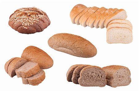 Breads with sesame seeds, toast bread and rye bread isolated on white background. Photographie de stock - Aubaine LD & Abonnement, Code: 400-06081576