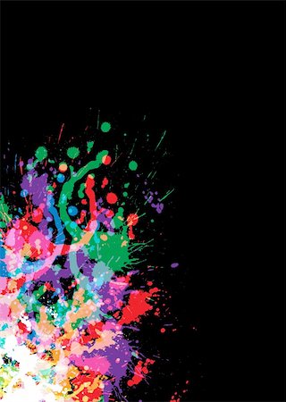 red and black splashes of paint - Colourful bright ink splat design with a black background Stock Photo - Budget Royalty-Free & Subscription, Code: 400-06081664