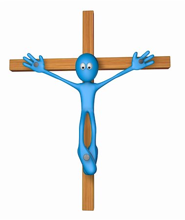 simsearch:400-08975570,k - blue guy nailed on wooden cross - 3d illustration Stock Photo - Budget Royalty-Free & Subscription, Code: 400-06081726