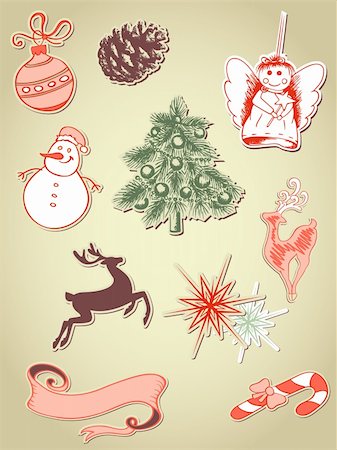 set of retro vector Christmas elements Stock Photo - Budget Royalty-Free & Subscription, Code: 400-06081914