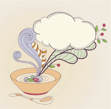 steaming soup - Vector hand drawn plate  of a soup and cloud Stock Photo - Budget Royalty-Free & Subscription, Code: 400-06081923