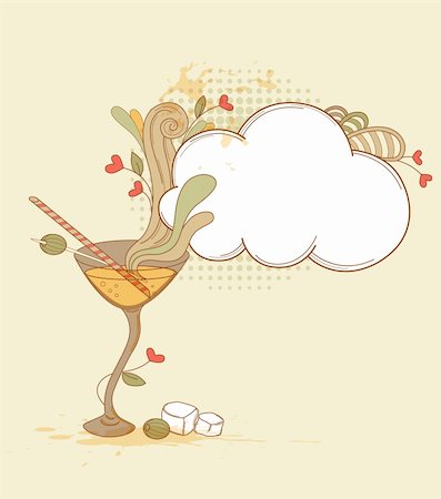 Vector hand drawn retro martini glass and olives Stock Photo - Budget Royalty-Free & Subscription, Code: 400-06081937