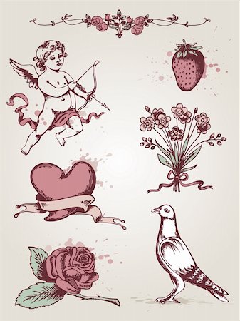 Vector hand drawn vintage elements for Valentine's Day Fotografie stock - Microstock e Abbonamento, Codice: 400-06081944