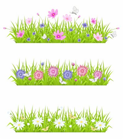 Vector green background with grass and flowers Stock Photo - Budget Royalty-Free & Subscription, Code: 400-06081966