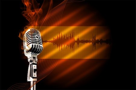 MIcrophone with flame and sound truck on the nice buckground Stock Photo - Budget Royalty-Free & Subscription, Code: 400-06082205