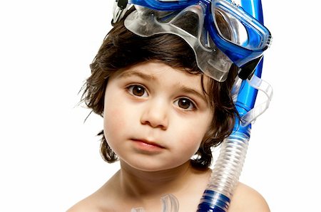 smile as mask for boy - Young boy wearing a snorkel and mask isolated on a white background Stock Photo - Budget Royalty-Free & Subscription, Code: 400-06082248