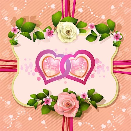 simsearch:400-06082408,k - Hearts over mirror decorated with roses Fotografie stock - Microstock e Abbonamento, Codice: 400-06082394