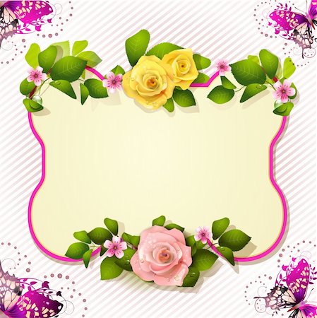 Mirror with roses and butterfly Stock Photo - Budget Royalty-Free & Subscription, Code: 400-06082393