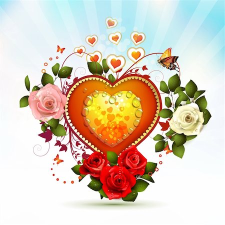 simsearch:400-06082408,k - Valentine's day card with hearts and roses Fotografie stock - Microstock e Abbonamento, Codice: 400-06082404