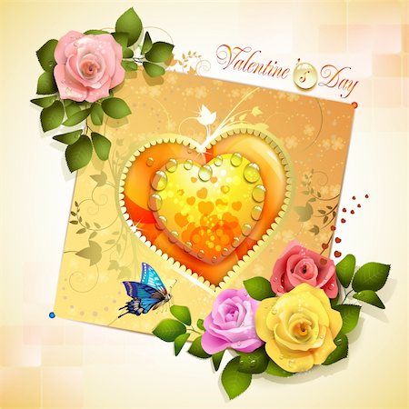 simsearch:400-05894205,k - Valentine's day card. Decorated background with heart and roses Stock Photo - Budget Royalty-Free & Subscription, Code: 400-06082409