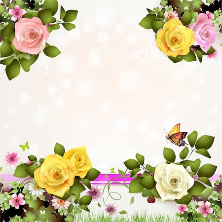 rose butterfly illustration - Springtime background with flowers and butterflies Stock Photo - Budget Royalty-Free & Subscription, Code: 400-06082403