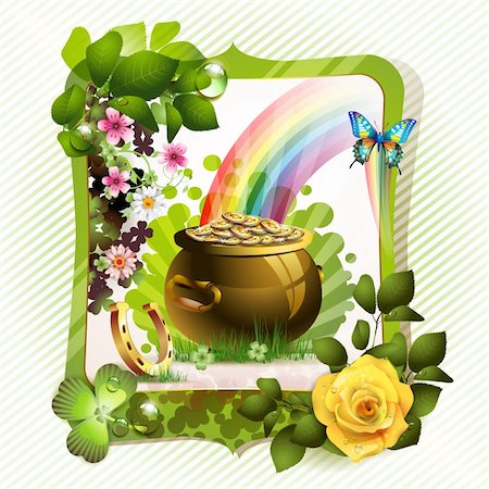 simsearch:400-05894214,k - St. Patrick's Day card design with clover and coins Stock Photo - Budget Royalty-Free & Subscription, Code: 400-06082416