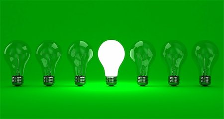 simsearch:400-04901392,k - A row lamps with one shining on a green background Stock Photo - Budget Royalty-Free & Subscription, Code: 400-06082515