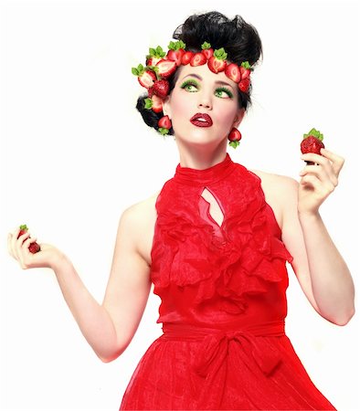 Beautiful Woman Wearing Strawberries in her Hair Fotografie stock - Microstock e Abbonamento, Codice: 400-06082836