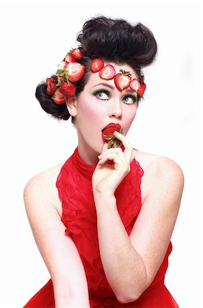 Beautiful Woman Wearing Strawberries in her Hair Stock Photo - Budget Royalty-Free & Subscription, Code: 400-06082841