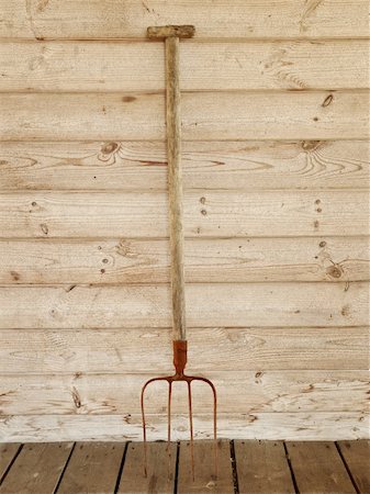 single rusty pitchfork near the wooden wall Foto de stock - Super Valor sin royalties y Suscripción, Código: 400-06083210