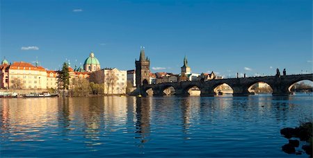 prague bridge - czech republic prague - charles bridge and spires of the old town Stock Photo - Budget Royalty-Free & Subscription, Code: 400-06083384