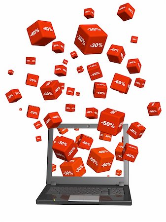 simsearch:400-05388227,k - Laptop and red boxes with the goods at a discount. Objects isolated over white Fotografie stock - Microstock e Abbonamento, Codice: 400-06083589