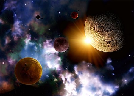 Maya prophecy. Horizontal background with space scene Fotografie stock - Microstock e Abbonamento, Codice: 400-06083599