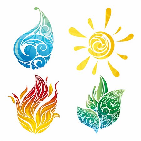 selenamay (artist) - vector sun, leaf, water and fire symbols Stockbilder - Microstock & Abonnement, Bildnummer: 400-06083669