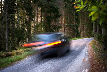 Car in blurred motion on asphalt road in forest area Stock Photo - Budget Royalty-Free & Subscription, Code: 400-06083688