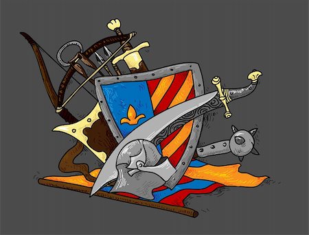 power ax - shield medieval hand drawing, this illustration may be useful as designer work Stock Photo - Budget Royalty-Free & Subscription, Code: 400-06083711