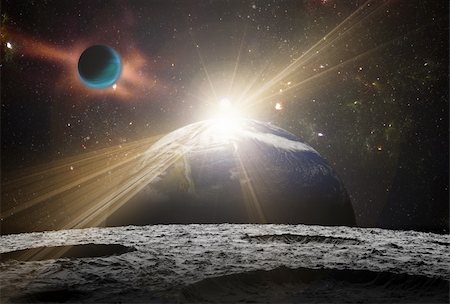 A view of planet earth and the universe from the moon's surface. Abstract illustration of distant regions. Stock Photo - Budget Royalty-Free & Subscription, Code: 400-06083959