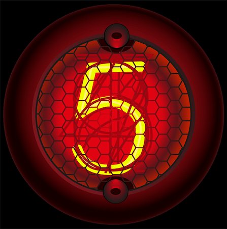 Digit 5. Nixie tube indicator of the numbers of retro style isolated on black Stock Photo - Budget Royalty-Free & Subscription, Code: 400-06083987