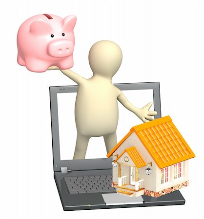 simsearch:400-06430339,k - Puppet with piggy bank and house. Isolated over white Foto de stock - Royalty-Free Super Valor e Assinatura, Número: 400-06094264