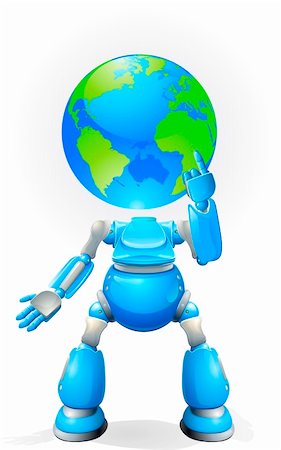 A world blue robot with a globe for a head. Conceptual illustration. Stock Photo - Budget Royalty-Free & Subscription, Code: 400-06094309