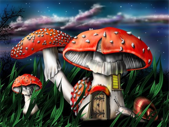 Illustration of enchanted magical mushrooms in the forest Foto de stock - Sin royalties, Artista: paulfleet, Código de la imagen: 400-06094337