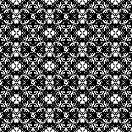 flower decoration white and black - Background of seamless floral and heart pattern Stock Photo - Budget Royalty-Free & Subscription, Code: 400-06094577