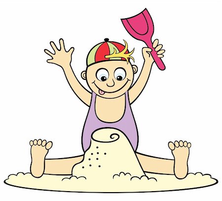 Illustration of boy playing with sand at the beach Stock Photo - Budget Royalty-Free & Subscription, Code: 400-06094939