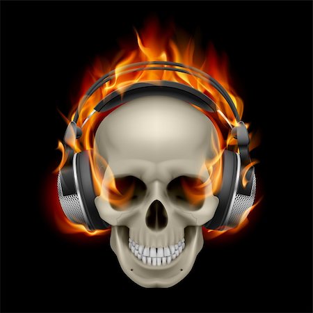 Cool Illustration of Flaming Skull Wearing Headphones Stock Photo - Budget Royalty-Free & Subscription, Code: 400-06094951