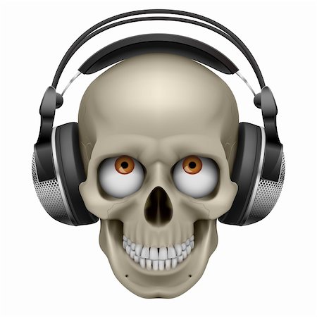 death and illustration - Human skull with eye and music headphones. Illustration on white Stock Photo - Budget Royalty-Free & Subscription, Code: 400-06094969