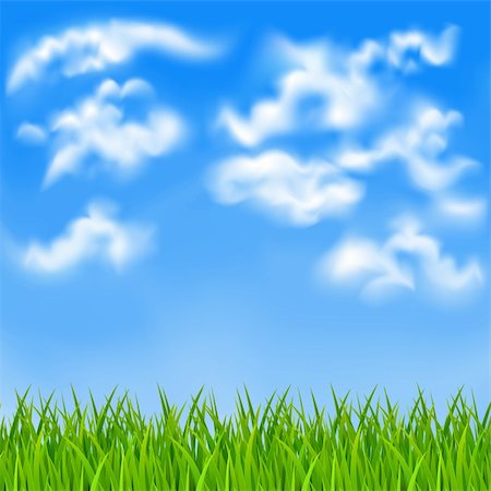 Background with a blue sky, white clouds and green grass. EPS10. Mesh. Clipping Mask. Stock Photo - Budget Royalty-Free & Subscription, Code: 400-06095006