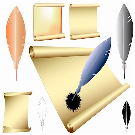 Vector illustration of the various quills and scrolls. This file is vector, can be scaled to any size without loss of quality. Photographie de stock - Aubaine LD & Abonnement, Code: 400-06095450