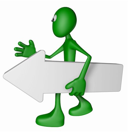 directional arrow boards - green guy carries white arrow - 3d illustration Stock Photo - Budget Royalty-Free & Subscription, Code: 400-06095473