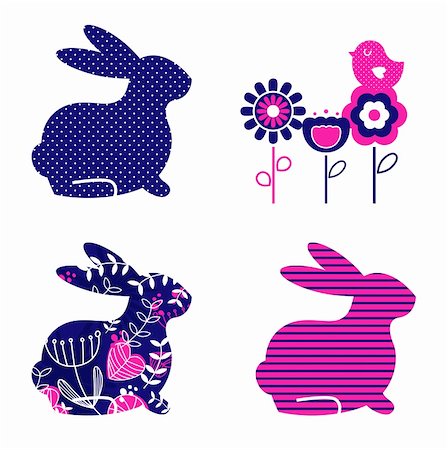 Ester bunny and flowers set. Vector Stock Photo - Budget Royalty-Free & Subscription, Code: 400-06095538