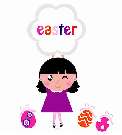 simsearch:400-04871184,k - Girl with easter banner and eggs. Vector cartoon Illustration. Photographie de stock - Aubaine LD & Abonnement, Code: 400-06095531