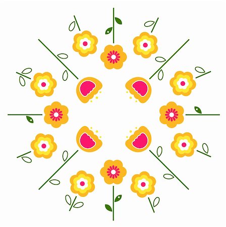 simsearch:400-06748136,k - Yellow and pink flowers in circle isolated on white. Vector Stock Photo - Budget Royalty-Free & Subscription, Code: 400-06095541