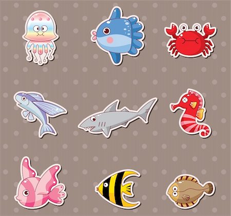 drawing of sea fish - fish stickers Foto de stock - Super Valor sin royalties y Suscripción, Código: 400-06095740