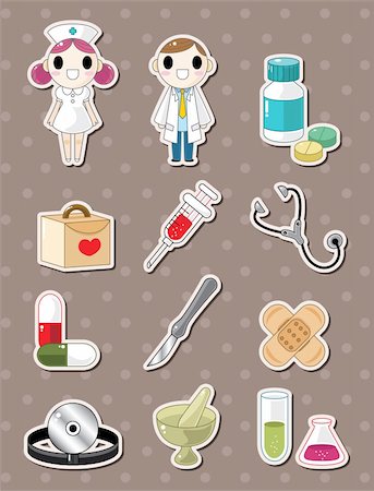 Hospital doodle stickers Stock Photo - Budget Royalty-Free & Subscription, Code: 400-06095779