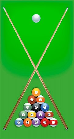 simsearch:400-04478467,k - illustration of billard cues and balls on green background Stock Photo - Budget Royalty-Free & Subscription, Code: 400-06095810