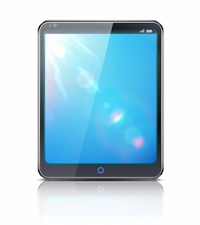 symbols of multimedia - Vector illustration of classy tablet PC with blue screen on white background Foto de stock - Super Valor sin royalties y Suscripción, Código: 400-06095835