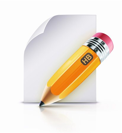 paper and pencil icon - Vector illustration of sharpened fat yellow pencil with paper page Stock Photo - Budget Royalty-Free & Subscription, Code: 400-06095830